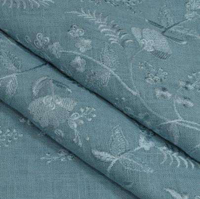 Floral self embroidery work on khadi linen fabric