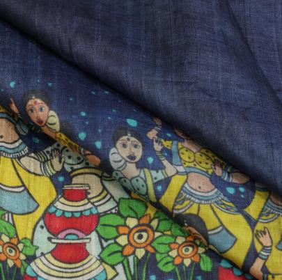 Handpainted kalamkari daman on pure tassar silk fabric