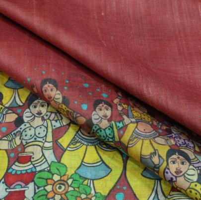 Handpainted kalamkari daman on pure tassar silk fabric