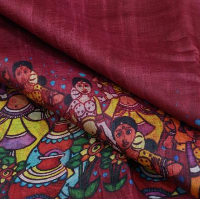 Handpainted kalamkari daman on pure tassar silk fabric