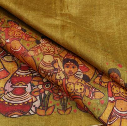 Handpainted kalamkari daman on pure tassar silk fabric