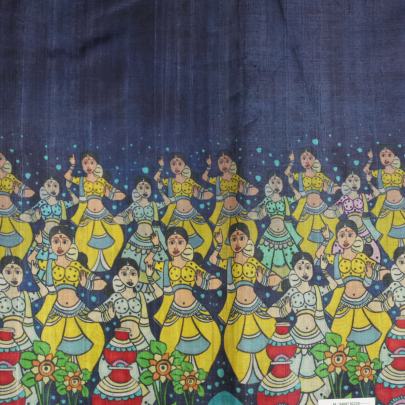 Handpainted kalamkari daman on pure tassar silk fabric Printed Silk fabrics