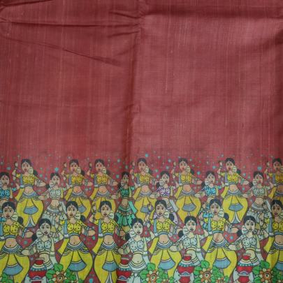 Handpainted kalamkari daman on pure tassar silk fabric Printed Silk fabrics