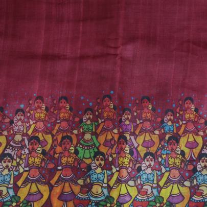 Handpainted kalamkari daman on pure tassar silk fabric Printed Silk fabrics