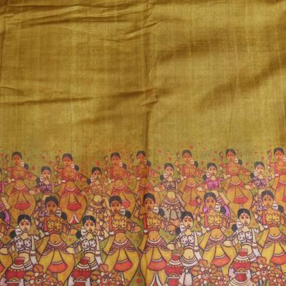 Handpainted kalamkari daman on pure tassar silk fabric Printed Silk fabrics