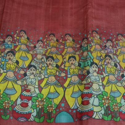 Handpainted kalamkari daman on pure tassar silk fabric Printed Silk fabrics