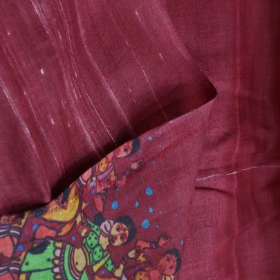 Handpainted kalamkari daman on pure tassar silk fabric Printed Silk fabrics