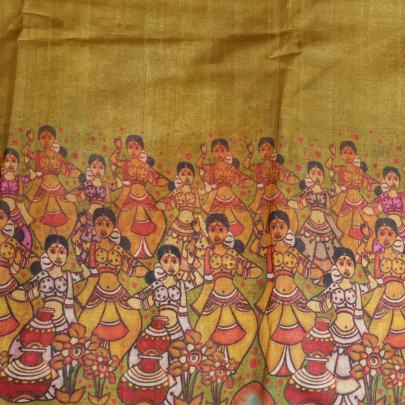 Handpainted kalamkari daman on pure tassar silk fabric Printed Silk fabrics