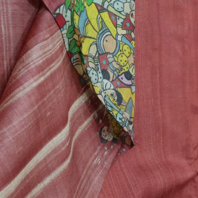 Handpainted kalamkari daman on pure tassar silk fabric Printed Silk fabrics