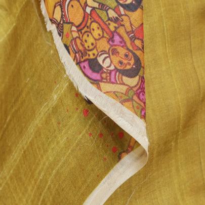 Handpainted kalamkari daman on pure tassar silk fabric Printed Silk fabrics