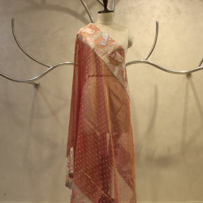 Kora tissue embroidery work duppata