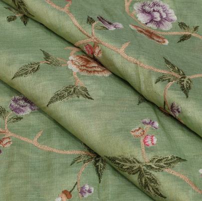 Multicolored embroidery jaal work on pure tissue fabric