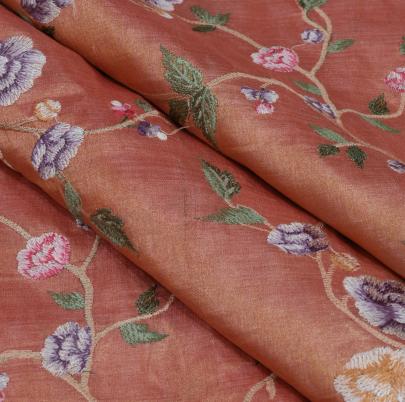 Multicolored embroidery jaal work on pure tissue fabric