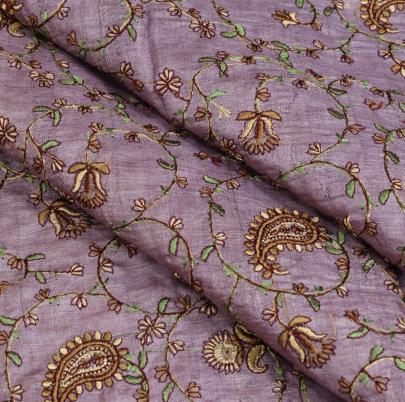 Multicolored embroidery jaal work on pure tassar silk fabric