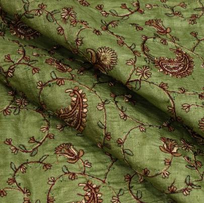 Multicolored embroidery jaal work on pure tassar silk fabric