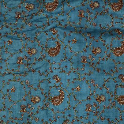 Multicolored embroidery jaal work on pure tassar silk fabric Banarasi Work