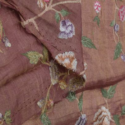 Multicolored embroidery jaal work on pure tissue fabric Banarasi Work