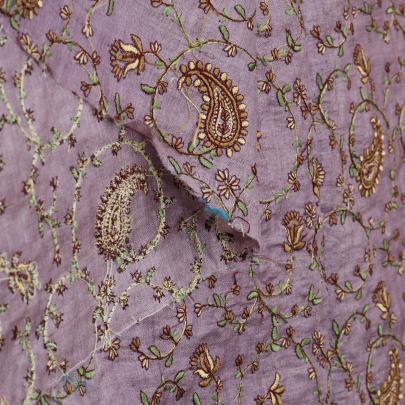 Multicolored embroidery jaal work on pure tassar silk fabric Banarasi Work