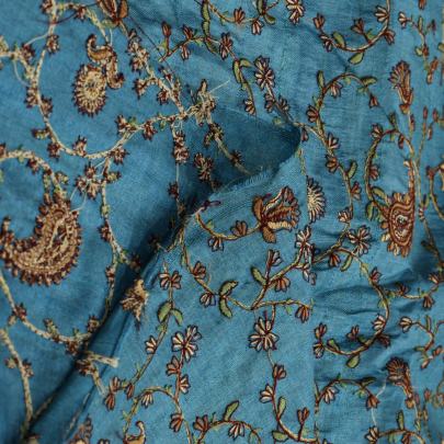 Multicolored embroidery jaal work on pure tassar silk fabric Banarasi Work