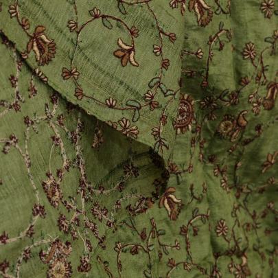 Multicolored embroidery jaal work on pure tassar silk fabric Banarasi Work