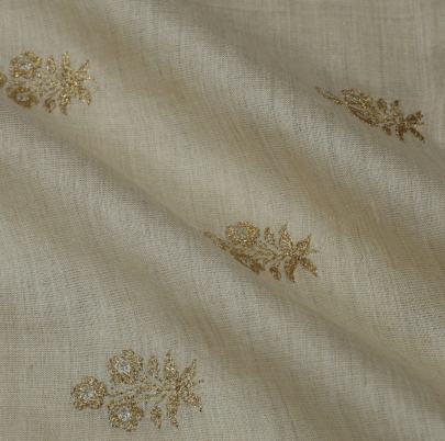 Munga Silk with Golden & Silver Embroidery Butta work fabric