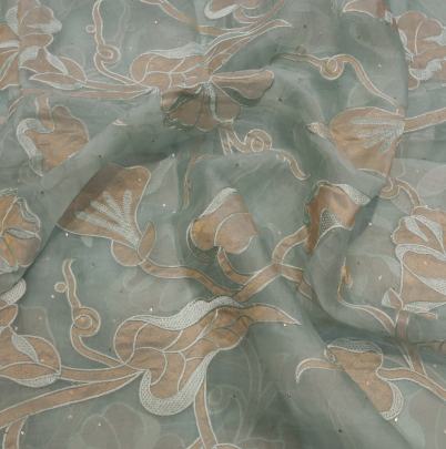 Organza applique & mukesh work fabric