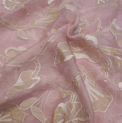 Organza applique & mukesh work fabric