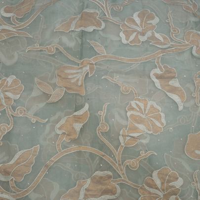 Organza applique & mukesh work fabric Banarasi Work