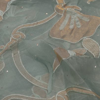 Organza applique & mukesh work fabric Banarasi Work