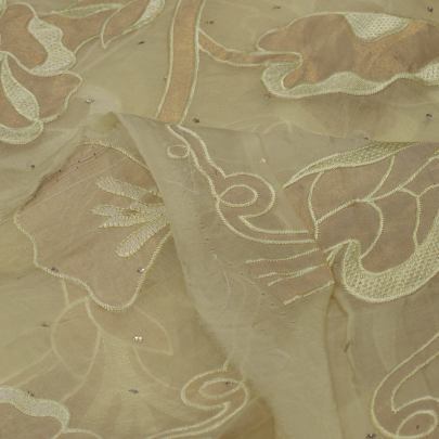Organza applique & mukesh work fabric Banarasi Work
