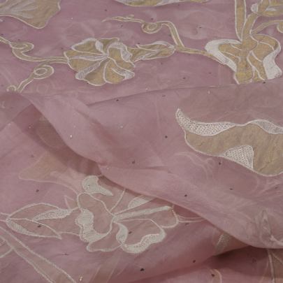 Organza applique & mukesh work fabric Banarasi Work