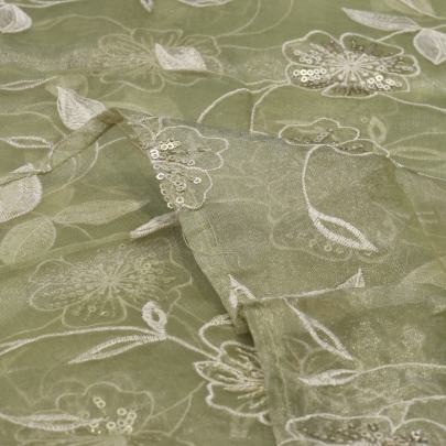 Organza embroidery work fabric Banarasi Work