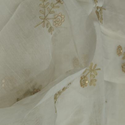 Pure Chanderi with Golden Embroidery & Gotapatti Butta work fabric Pure Banarasi fabrics