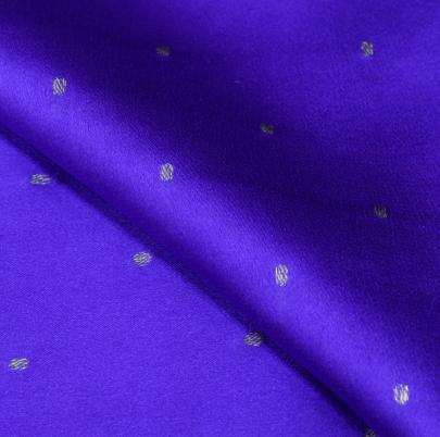 Resham Crepe With Golden Dots Motif & Golden Banarasi Border Ink Blue/