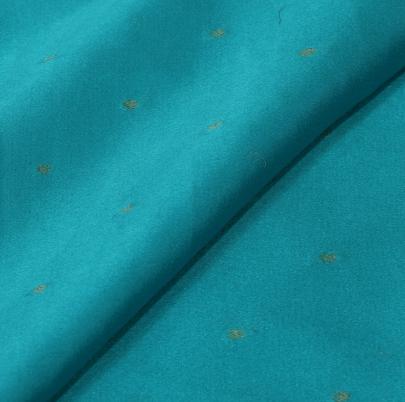 Resham Crepe With Golden Dots Motif & Golden Banarasi Border Aqua Blue/
