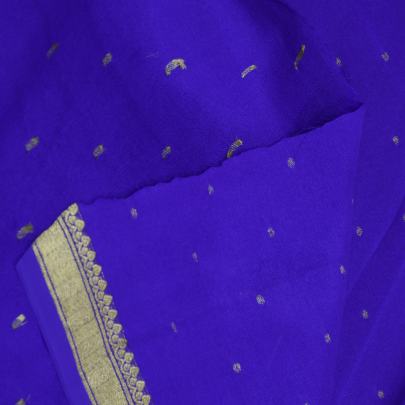 Resham Crepe With Golden Dots Motif & Golden Banarasi Border Ink Blue/ Pure Banarasi fabrics