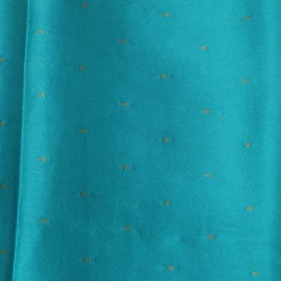 Resham Crepe With Golden Dots Motif & Golden Banarasi Border Aqua Blue/ Pure Banarasi fabrics