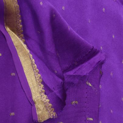 Resham Crepe With Golden Dots Motif & Golden Banarasi Border Purple/ Pure Banarasi fabrics
