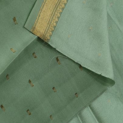 Resham Crepe With Golden Dots Motif & Golden Banarasi Border Pista Green/ Pure Banarasi fabrics